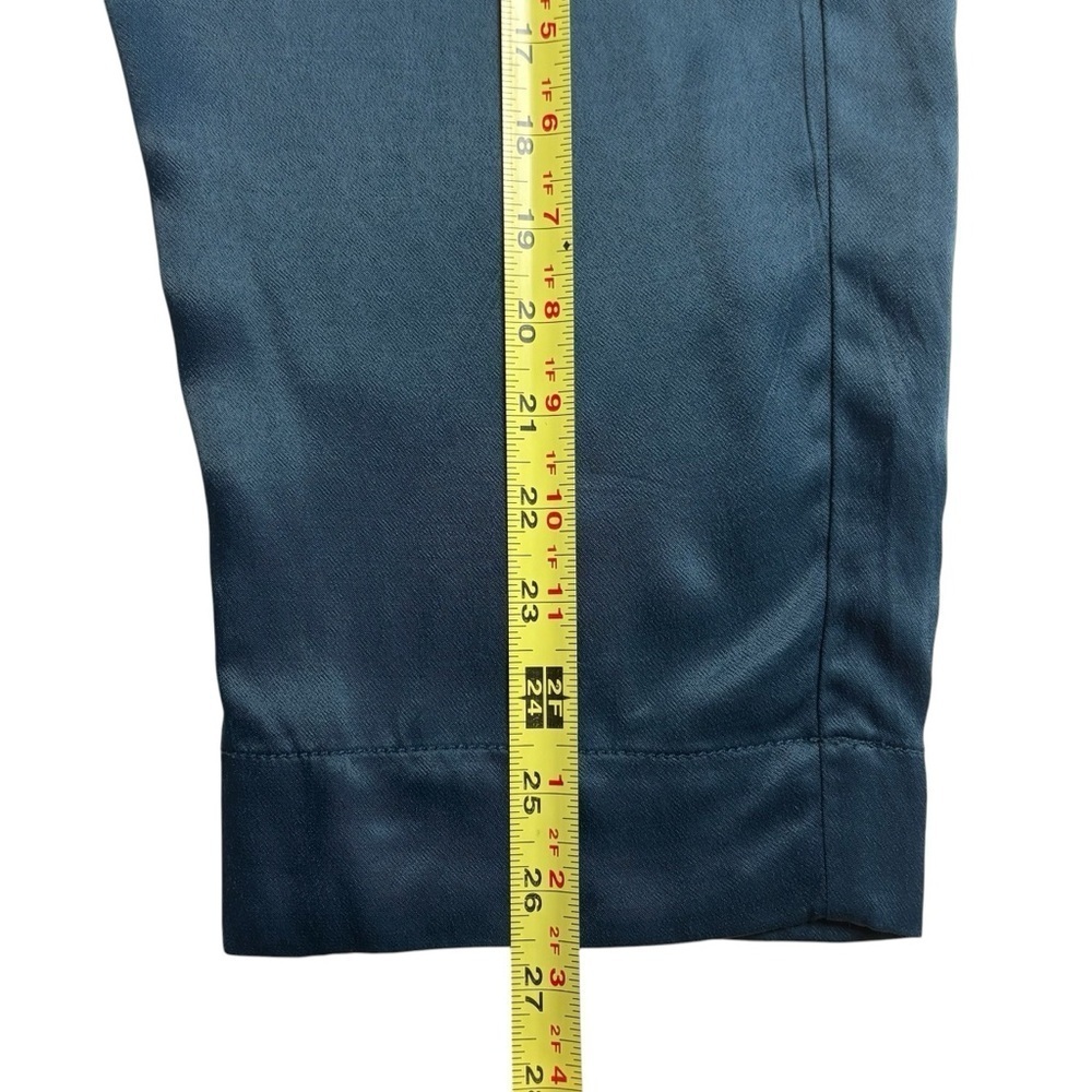 NEW Anthropologie Ett Twa Crop Pants Womens 14 Turquoise Satin Tie Waist - Picture 10 of 15